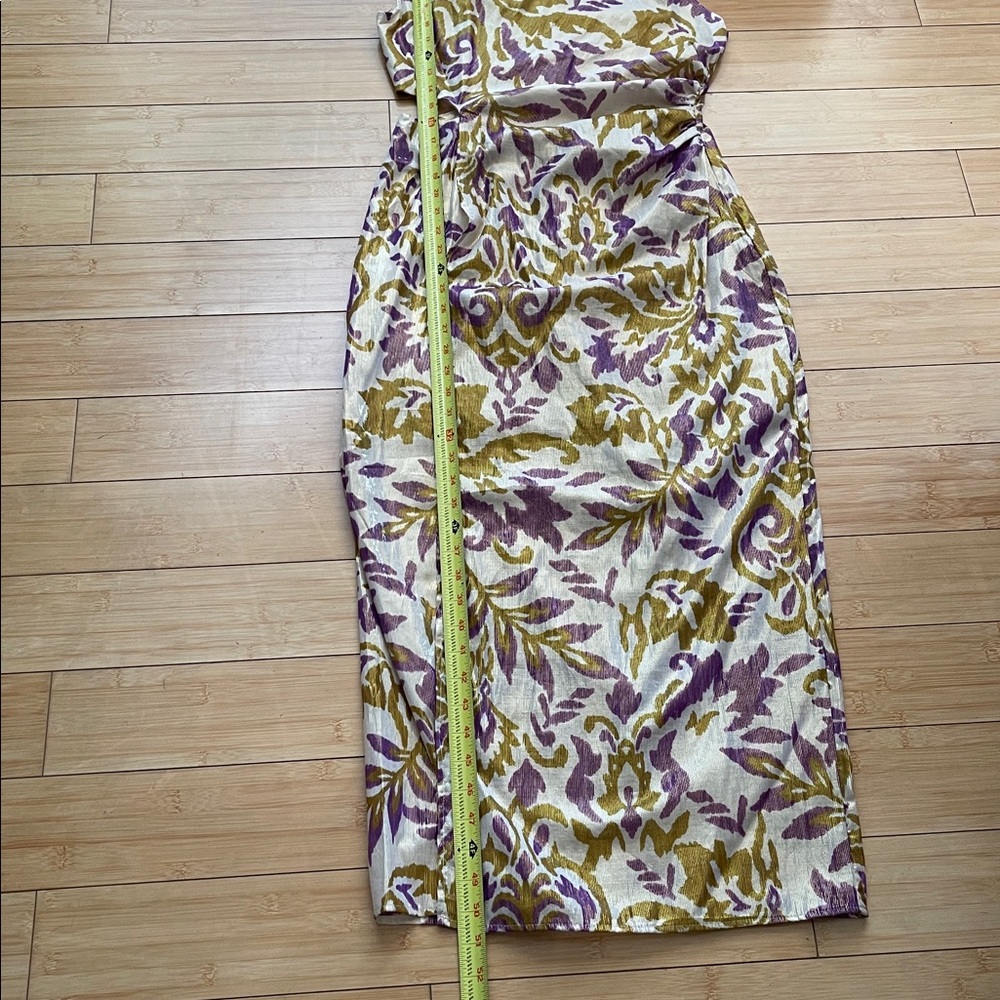 Zara Women Purple and Gold Midi Dress Half Lined Cut Out Waist Med NWT Metallic - Picture 14 of 16